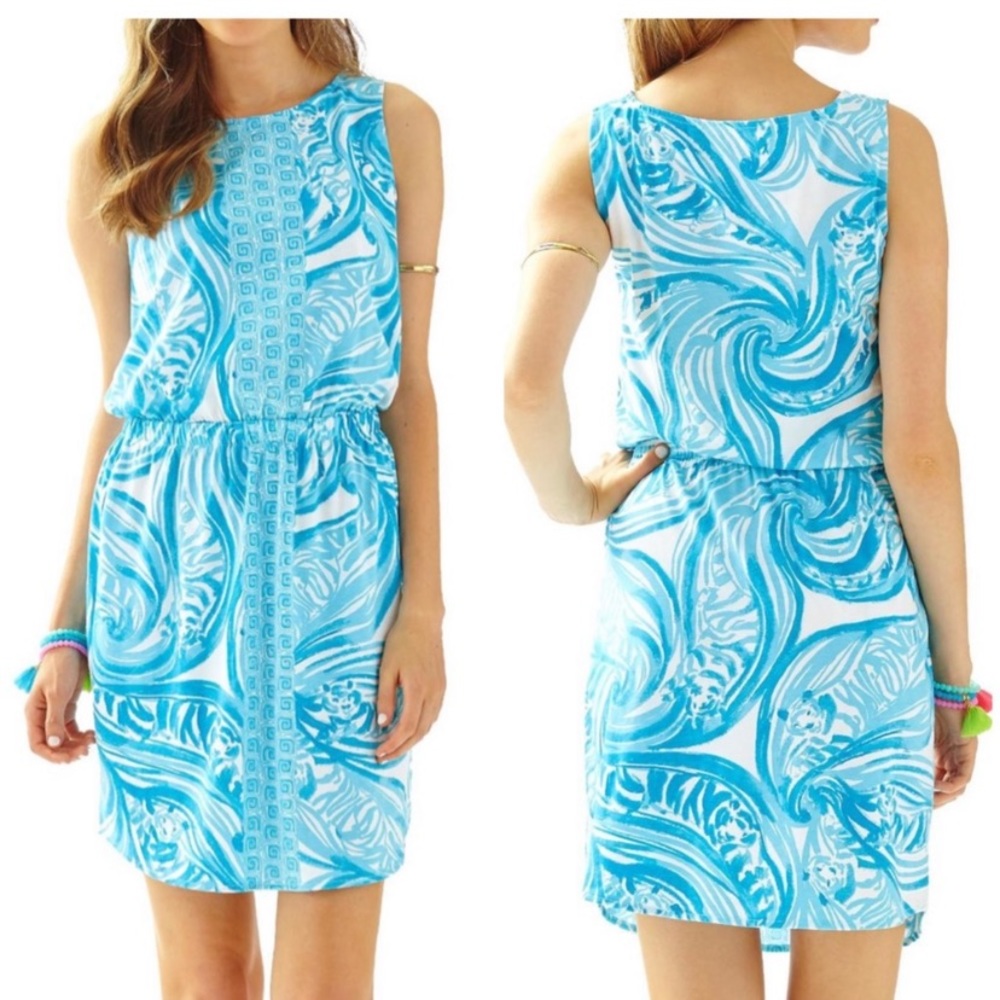 Lilly Pulitzer Floral Dress Size XS - Resort White Sea Ruffles Windward Teal